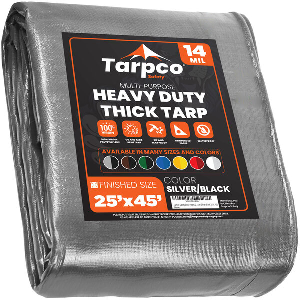 Tarpco Safety 25' x 45' Silver / Black Extra HeavyDuty Weatherproof 14
