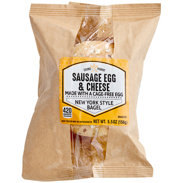 Grand Prairie Sausage, Egg, and Cheese Bagel Sandwich 5 oz. 24/Case