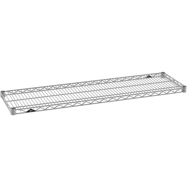 A Metro Super Erecta wire shelf with a gray metal rack and wire shelf.