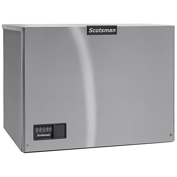 A silver rectangular Scotsman ice machine with buttons.
