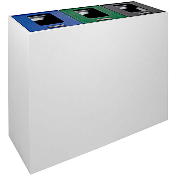 A white rectangular object with three separate bins.