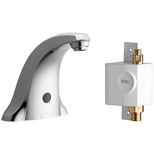 A Chicago Faucets ETronic touch-free programmable faucet.