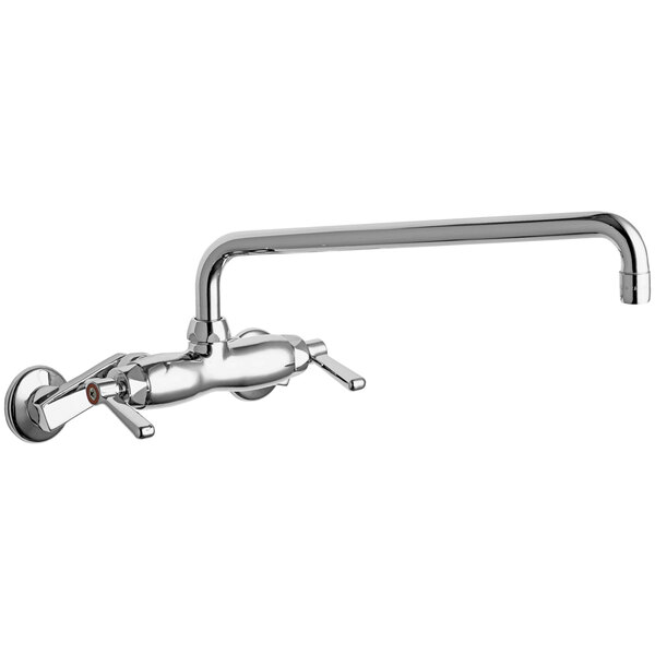 A Chicago Faucets chrome wall-mounted faucet with a single handle.