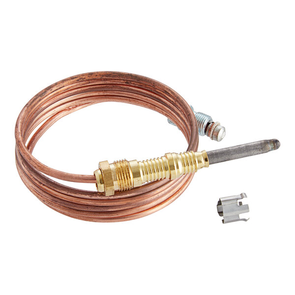 A close-up of a Robertshaw 1900 Series copper thermocouple cable with brass connector.