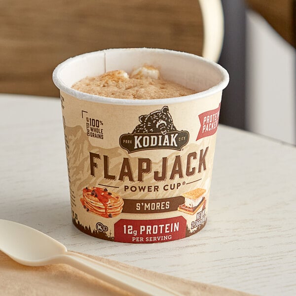 A close-up of a Kodiak Cakes S'mores Flapjack Cup container.