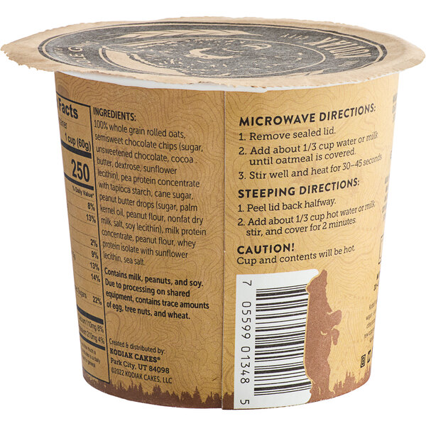 Kodiak Cakes Peanut Butter Chocolate Chip Oatmeal Cup 2.12 oz. 12/Case