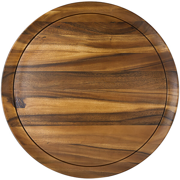 A RAK Porcelain Ivoris B.Concept wooden round tray with a circular edge.