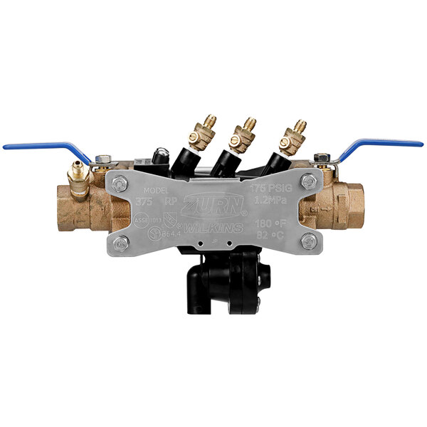 A Zurn Reduced Pressure Principle Backflow Preventer with brass valves.