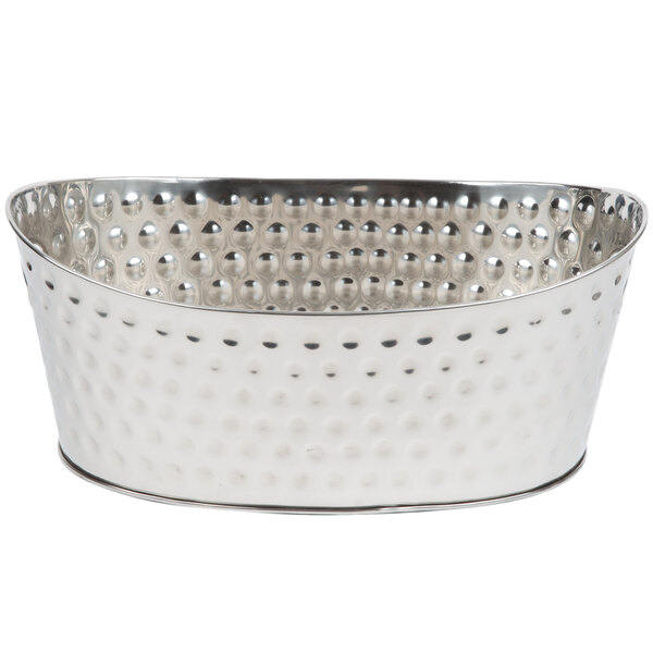 TableCraft Bali Collection Oval Beverage Tub - 4 Gallon, Stainless Steel, Hammered Finish