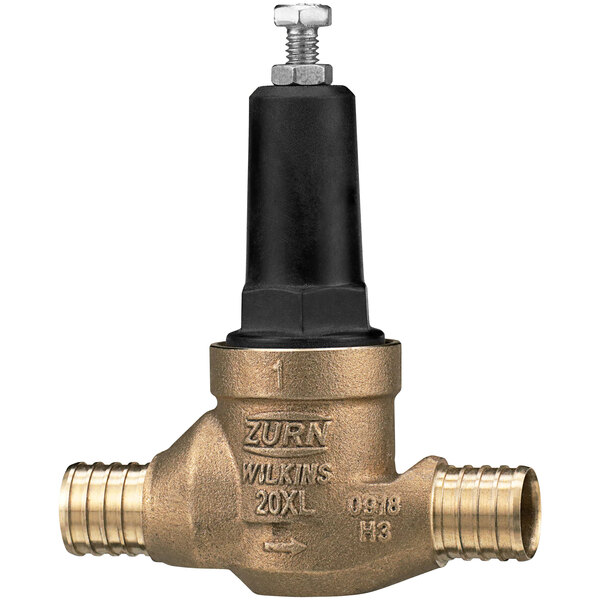 A Zurn brass water pressure reducing valve with integral bypass.