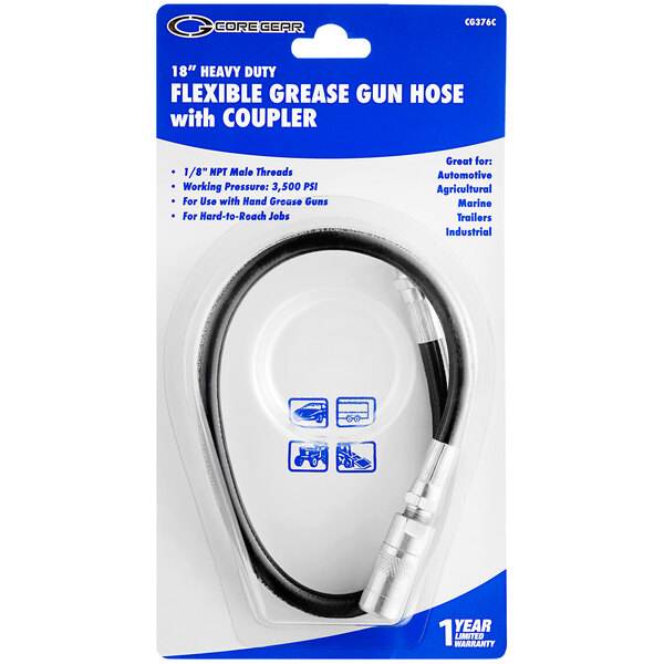 Core Gear 18" HeavyDuty Flexible Rubber Grease Gun Hose with Coupler