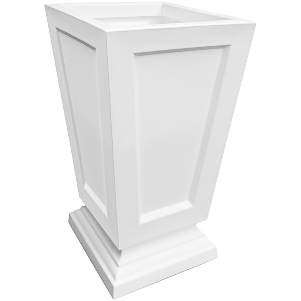 A white rectangular Mayne Aberdeen planter with a square base.