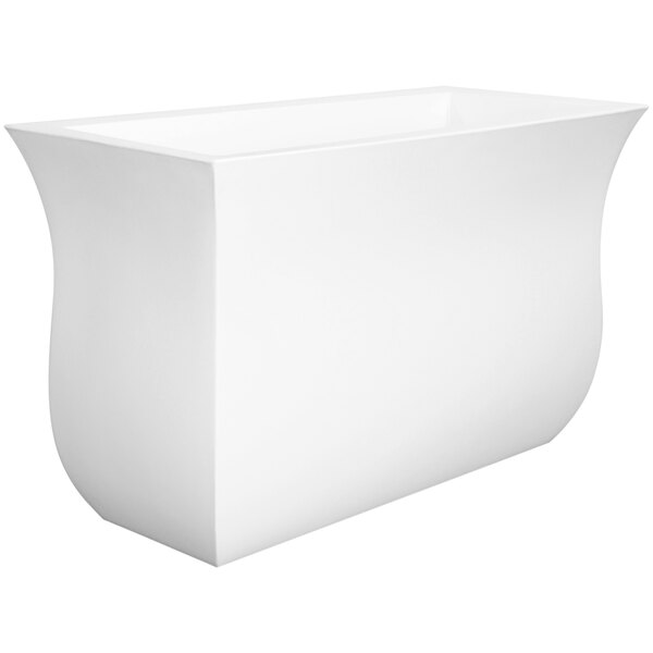A white rectangular trough planter with a curved shape.