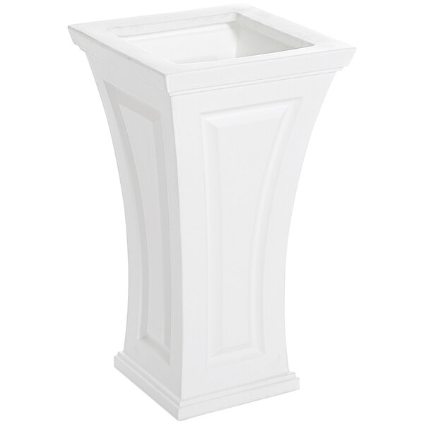 A white rectangular pedestal planter with a square top.