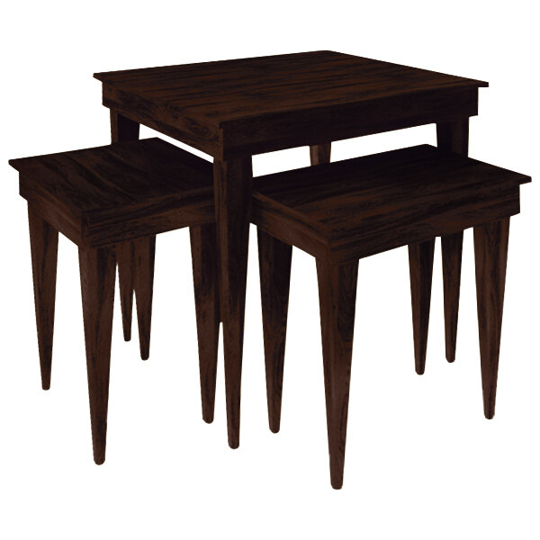 A table with three stools on top.