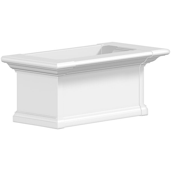 A white rectangular Mayne window box with a white base.