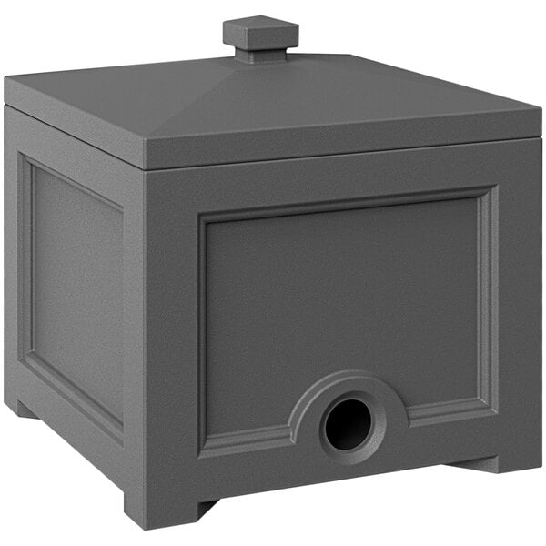 A Mayne Fairfield graphite grey square box with a lid on top.