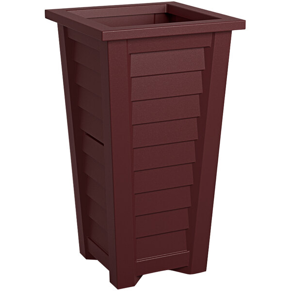 A cranberry red rectangular planter with a square top.