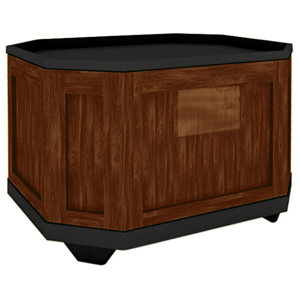A Marco Company Select Cherry octagonal wooden produce display bin with a black top.