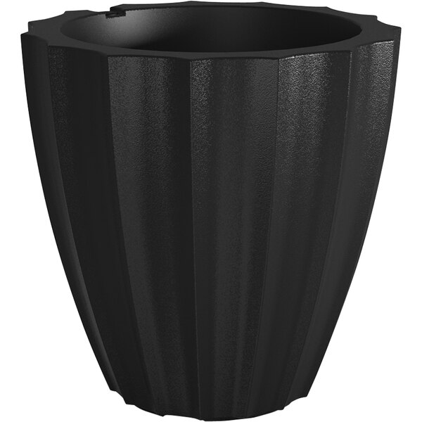 A black plastic planter with a curved design.