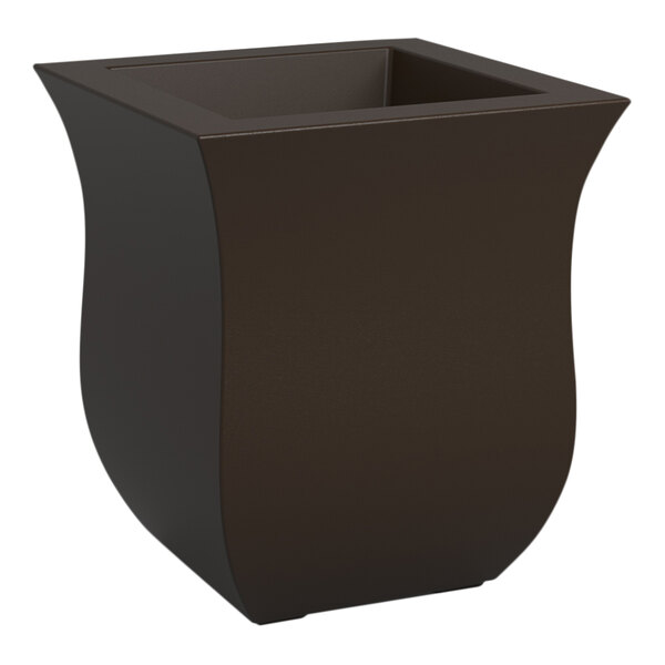 An espresso square planter with a square top and bottom.