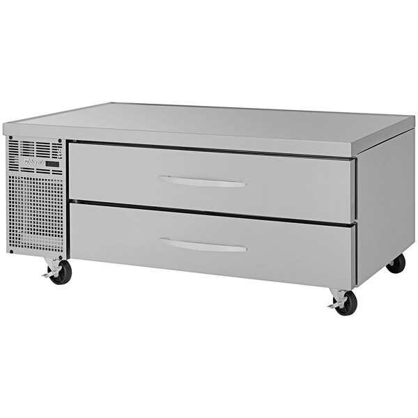 A stainless steel Turbo Air chef base with two drawers.
