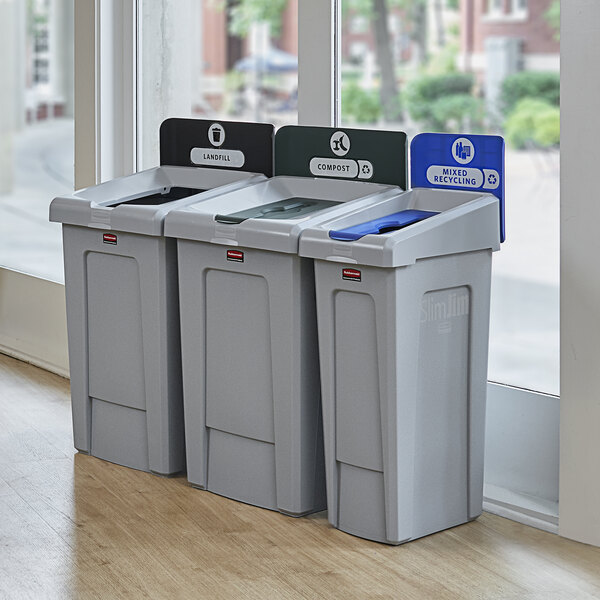 Rubbermaid 2171554 Slim Jim SingleStream 33 Gallon Landfill Recycling Station with Lid