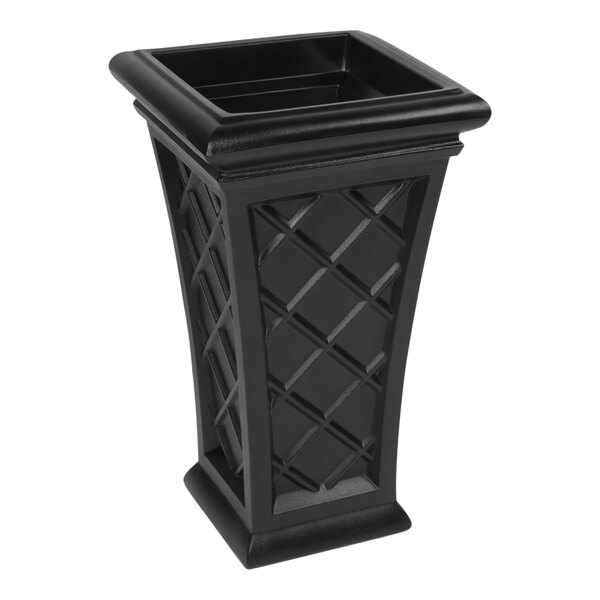 A black rectangular planter with a square base.