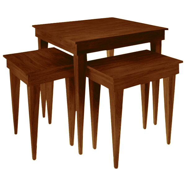 A Marco Company Select Cherry table with three stools on top.