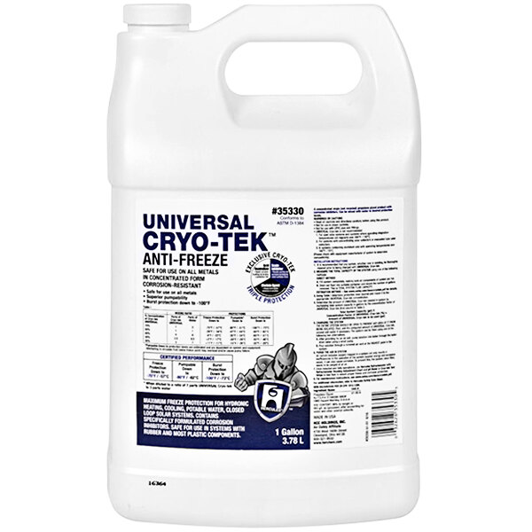A white container of Hercules Cryo-Tek 35330 universal antifreeze with blue text.