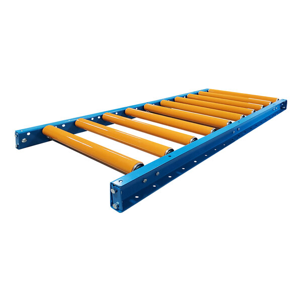 A Lavex medium-duty roller conveyor with yellow polyurethane coated rollers.