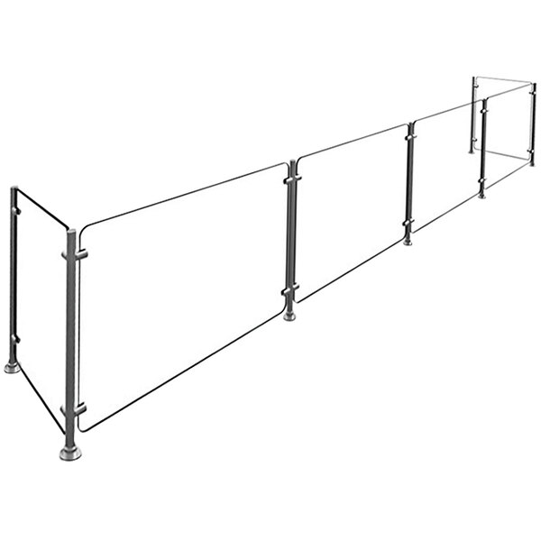 A long metal Hatco Flav-R-Shield pass-over sneeze guard with metal bars on each side.