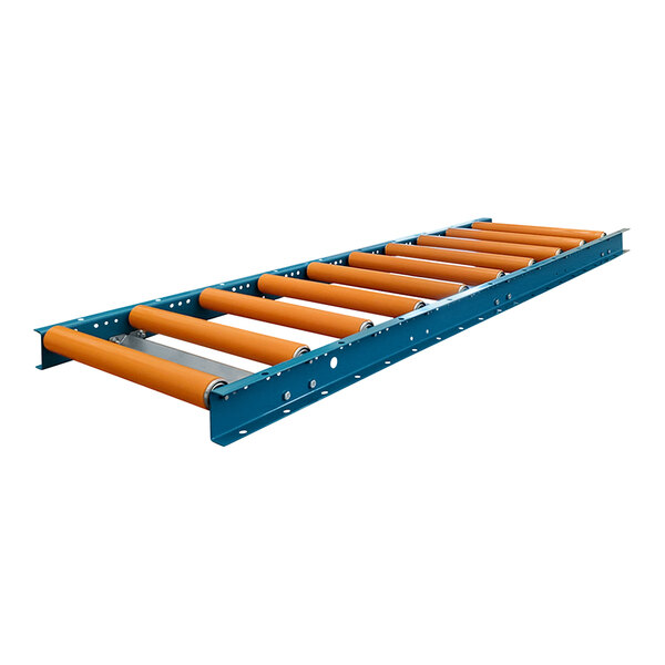 Lavex roller conveyor with polyurethane coated rollers on metal bars.
