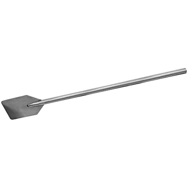 A long metal paddle with a metal blade.