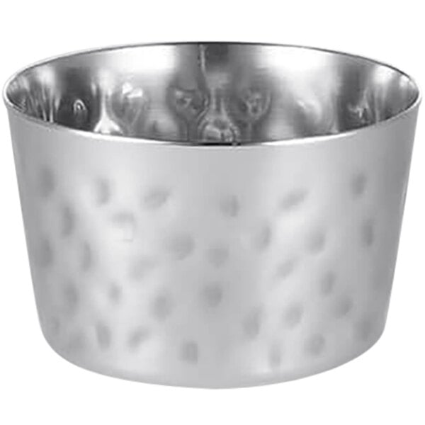 An American Metalcraft mini stainless steel fry cup with a textured surface and handle.