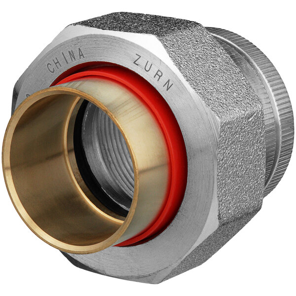 A Zurn iron dielectric union pipe fitting with a metal nut.