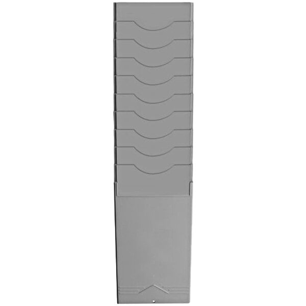 A gray rectangular Pyramid Time Card Rack with 10 slots.