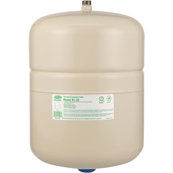 A white Zurn XT-35 thermal expansion tank with a white label.