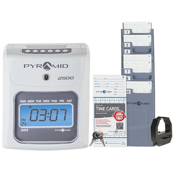 Pyramid Time Systems 2500 White AutoAligning Time Clock with 100 Time