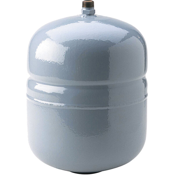 A gray cylinder with a metal cap and a screw-on top.