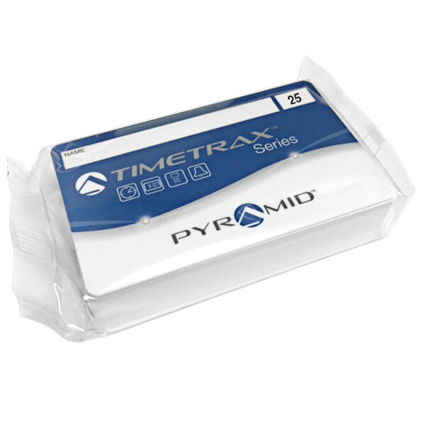A plastic wrapped pack of 25 Pyramid Time Systems swipe cards numbered 1-25.