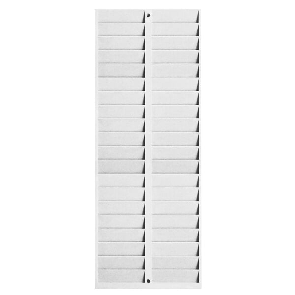 A white Pyramid Time Systems employee badge rack with 40 pockets.