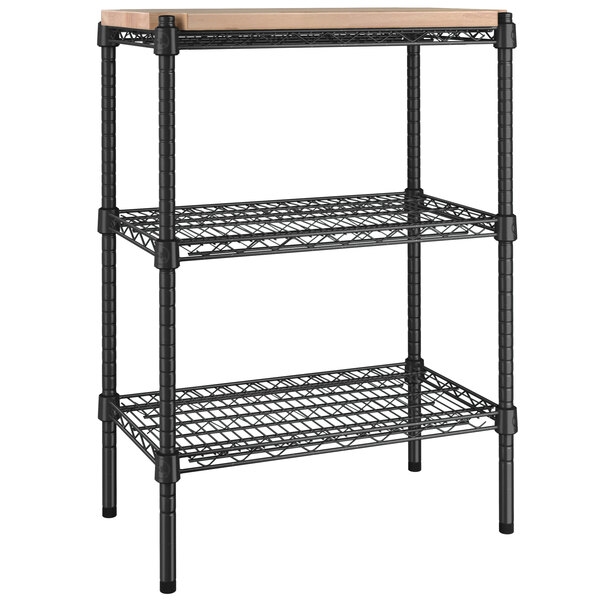 Regency 14" x 24" NSF Black Epoxy 3Shelf Kit with 34" Posts and Wooden