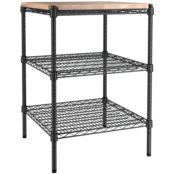 Regency 24" Wide NSF Black Epoxy 3Shelf Kit with 34" Posts and Wooden