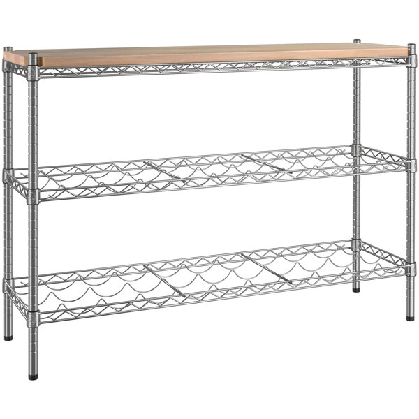 Regency 14" x 48" NSF Chrome 3Shelf Wine Rack Kit with 34" Posts and Wooden Shelf Insert