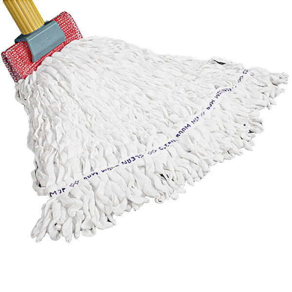 A Rubbermaid white blend wet mop head with a 5" headband.
