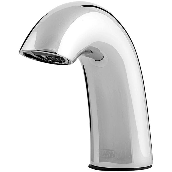A silver Zurn Aqua-FIT hands free faucet with a white background.