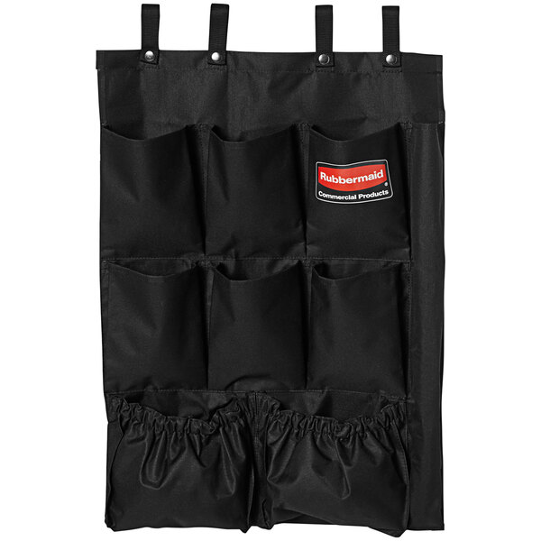 A black Rubbermaid fabric bag with pockets.