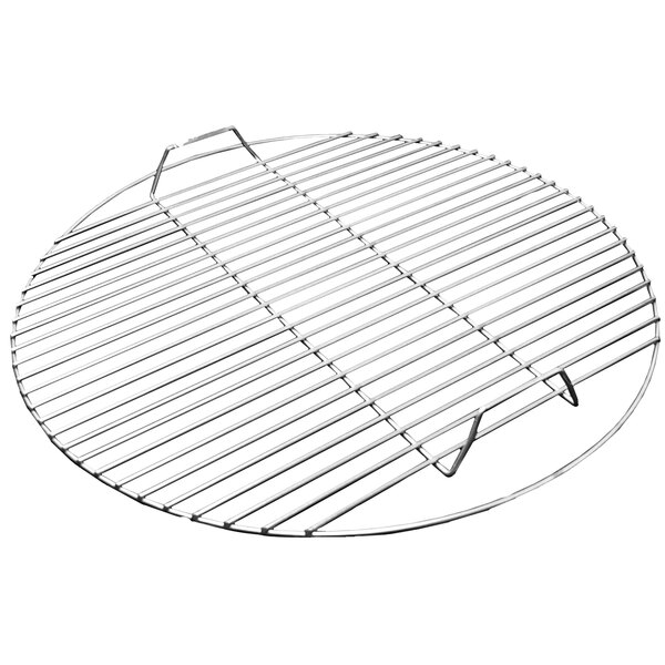A round metal grill grate with a handle.