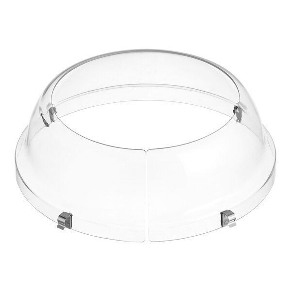 A clear plastic dome with metal clips for an Avantco mixer.